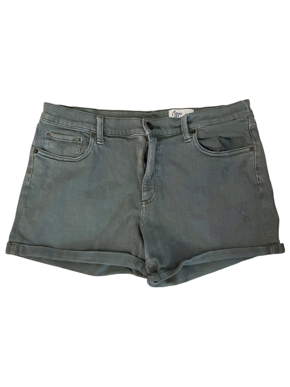 Cosmic Blue Love Cuff Debim Shorts Mid Rise Stretch Olive Green 32